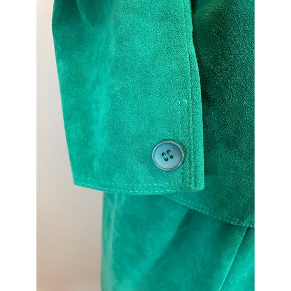 Vtg 1980s Jewel Tone Green Ultra Suede Skirt Set Suit Adolph Schuman Lilli Ann - Picture 7 of 10